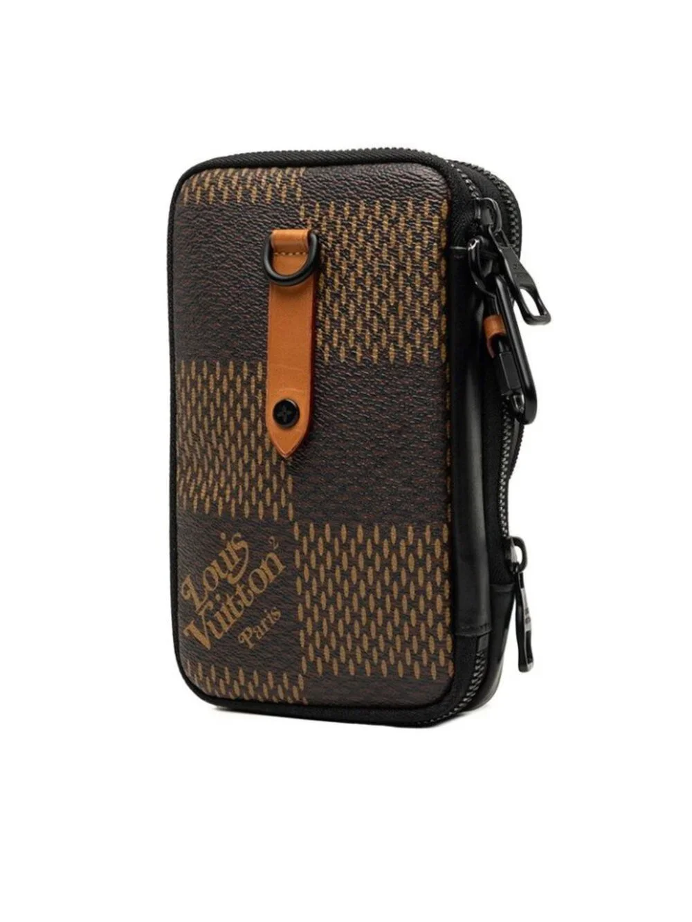 Louis Vuitton NIGO Damier Giant Double Phone Pouch Crossbody Shoulder Bag Brown